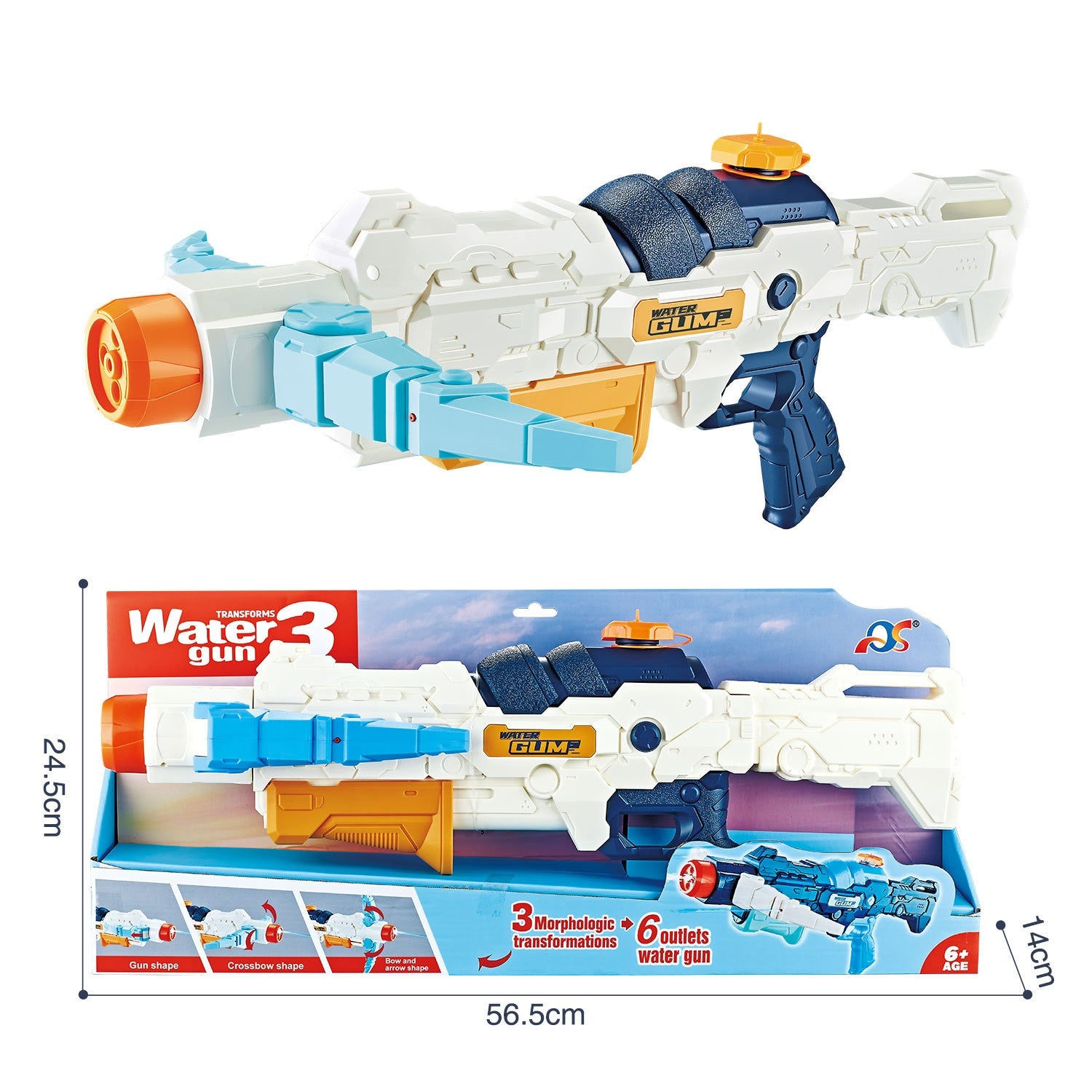Pistol cu Apa, Klevo, +6 Ani, Rezervor 700 ml, 4 Moduri de Stropire, din Plastic, 56 x 37 x 23 cm, Alb
