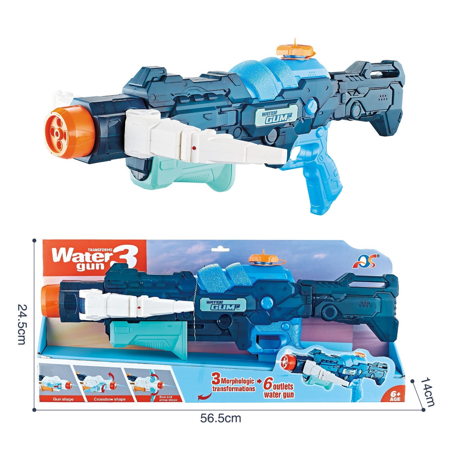 Pistol cu Apa, Klevo, +6 Ani, Rezervor 700 ml, 4 Moduri de Stropire, din Plastic, 56 x 37 x 23 cm, Albastru