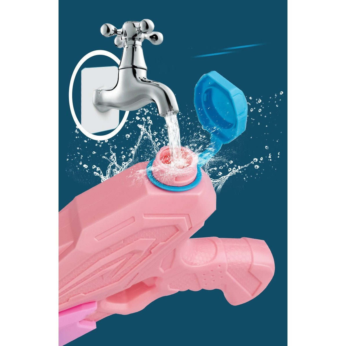 Pistol cu Apa pentru Copii, Rezervor, Pentru Piscina/Plaja, Klevo, 6ani+,  3 duze, Roz, 770ML