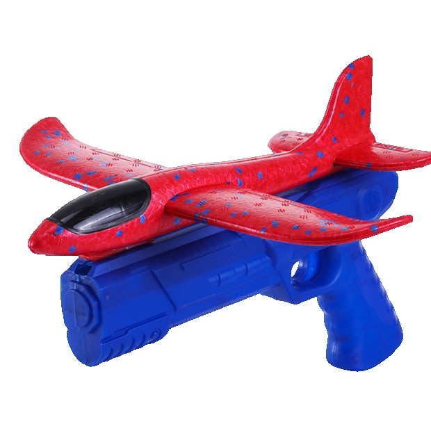 Pistol cu Lansator de Avion, Klevo, din Polistiren+Plastic, +3 Ani, Avion 38 cm, Lansare 10 m, Albastru/Rosu