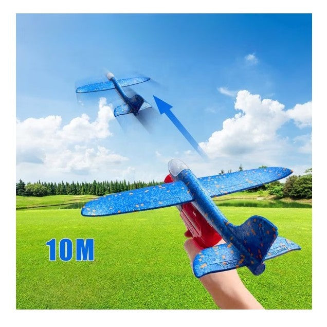 Pistol cu Lansator de Avion, Klevo, din Polistiren+Plastic, +3 Ani, Avion 38 cm, Lansare 10 m, Albastru/Rosu