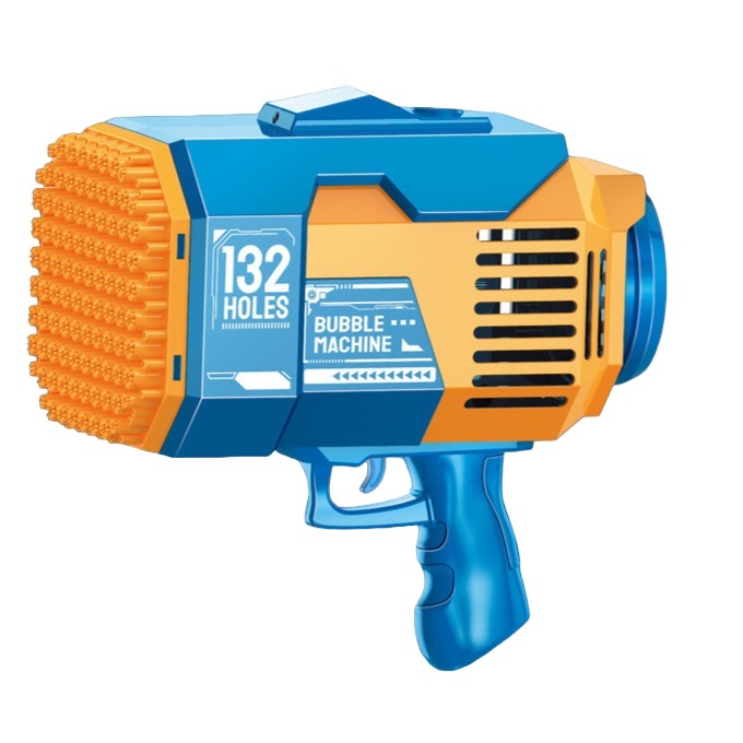 Pistol pentru Baloane de Sapun, Klevo, 132 de Gauri, Lumini Colorate, Tavita, Lichid, Baterie de Li, Cablu de Incarcare, 25cm x 13cm x 26cm, Albastru