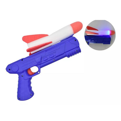 Pistol de Jucarie, Klevo, cu Lansator de Racheta, din Polistiren/Plastic, Lumina LED, +3 Ani, Albastru/Rosu