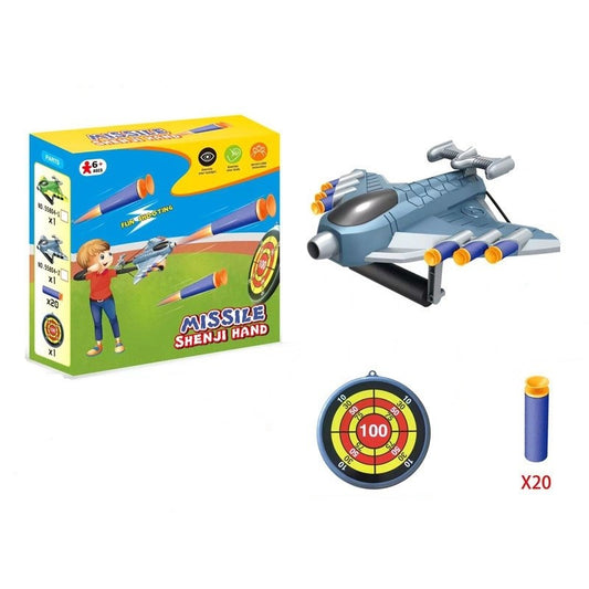 Jucaruie cu Lansator pentru Copii, Klevo, Lanseaza Manual, Tinta, Avion, 20 de Gloante din Material Moale, Joc Interactiv, 24x23.5x6.3 cm, Gri