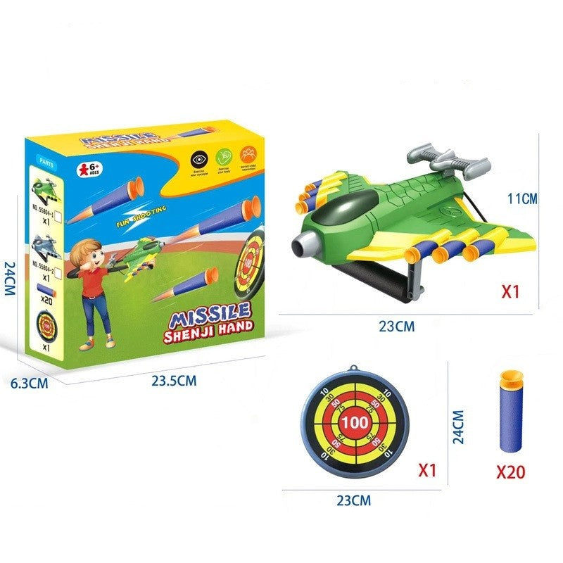 Jucaruie cu Lansator pentru Copii, Klevo, Lanseaza Manual, Tinta, Avion, 20 de Gloante din Material Moale, Joc Interactiv, 24x23.5x6.3 cm, Verde