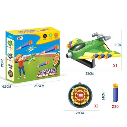 Jucaruie cu Lansator pentru Copii, Klevo, Lanseaza Manual, Tinta, Avion, 20 de Gloante din Material Moale, Joc Interactiv, 24x23.5x6.3 cm, Verde