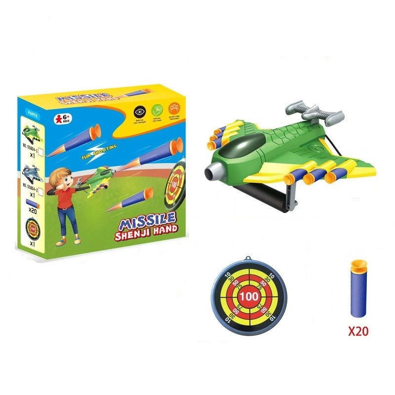 Jucaruie cu Lansator pentru Copii, Klevo, Lanseaza Manual, Tinta, Avion, 20 de Gloante din Material Moale, Joc Interactiv, 24x23.5x6.3 cm, Verde