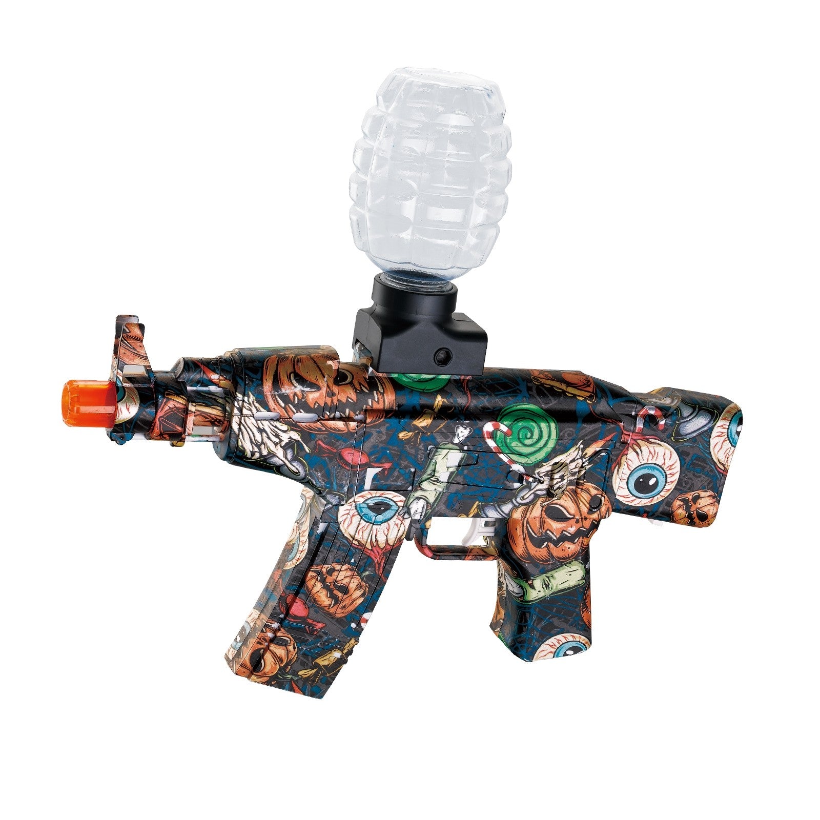 Mitraliera de jucarie electrica Klevo cu bile de hidrogen de gel, gun bluster, tragere in rafala, varsta peste 6 ani, ochelari de protectie, 5000 de bile incluse, cablu de incarcare, 28x31 cm, AK47, negru
