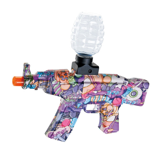 Mitraliera de Jucarie Electrica, Klevo, cu Bile de Hidrogen de Gel, Gun Bluster, Tragere in rafala, varsta peste 6 ani, Ochelari de protectie, 1000 de bile Incluse, Cablu de Incarcare, 28x31 cm, AK47, Mov