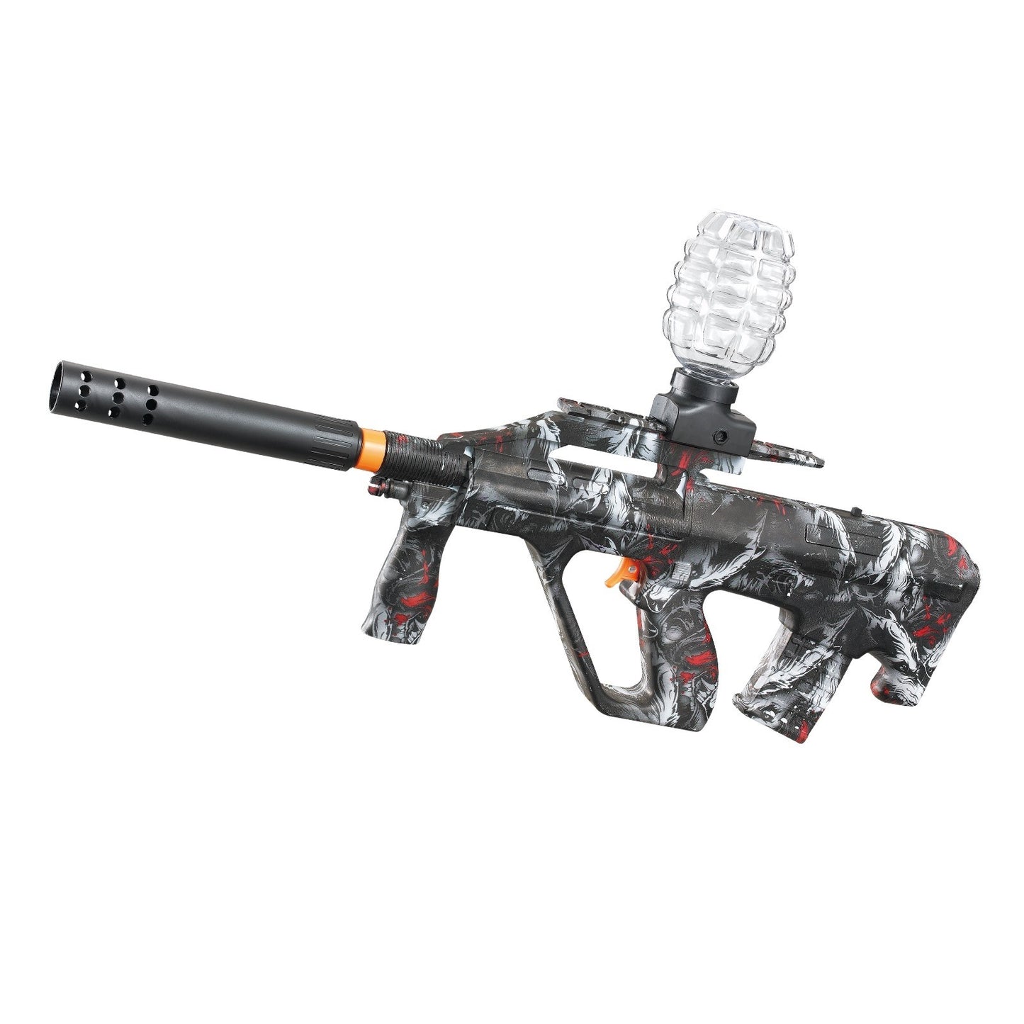 Mitraliera de jucarie electrica Klevo cu bile de hidrogen de gel, gun bluster, tragere in rafala, varsta peste 6 ani, ochelari de protectie, 5000 de bile incluse, cablu de incarcare, 28x31 cm, AUG, negru/gri