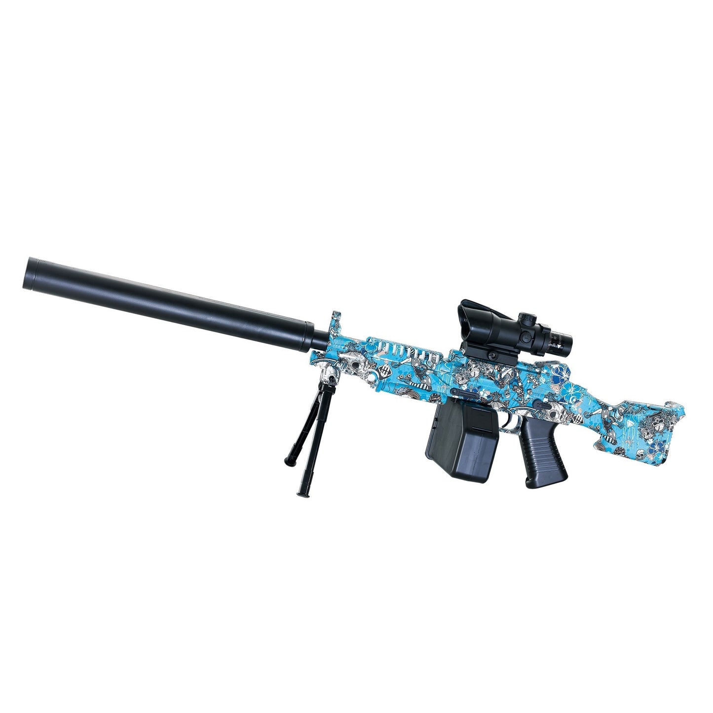 Mitraliera de jucarie electrica Klevo cu bile de hidrogen de gel, gun bluster, tragere in rafala, varsta peste 6 ani, ochelari de protectie, 5000 de bile incluse, cablu de incarcare, 28x31 cm, ST, albastru