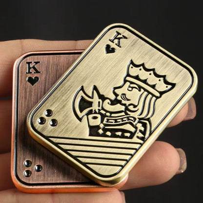 Jucarie Antistres Metalica, Klevo, Fidget Slider Premium, Model Poker King, Mecanism Magnetic Haptic, Otel Inoxidabil, pentru Adulti, 4.8 x 3.6, Auriu