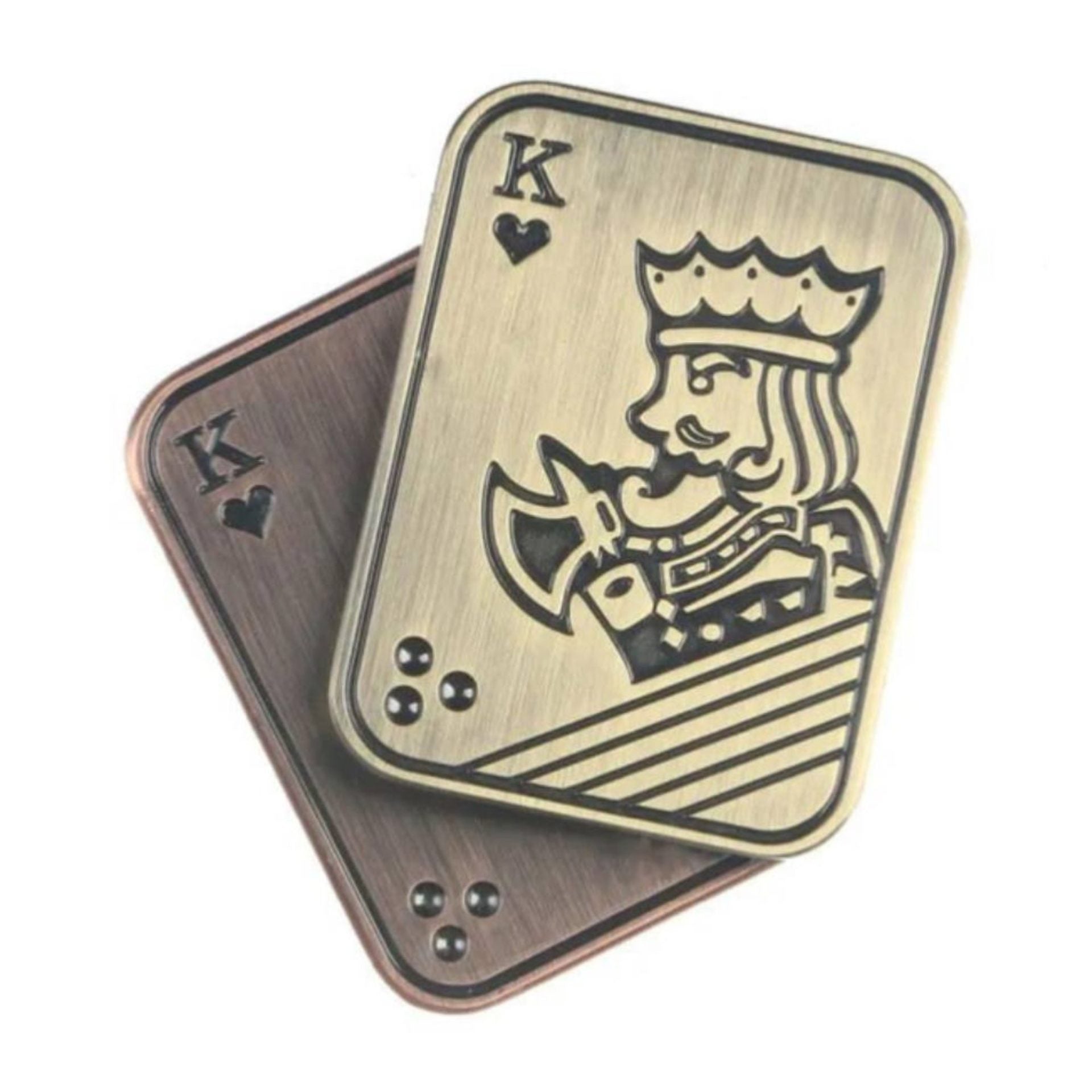 Jucarie Antistres Metalica, Klevo, Fidget Slider Premium, Model Poker King, Mecanism Magnetic Haptic, Otel Inoxidabil, pentru Adulti, 4.8 x 3.6, Auriu