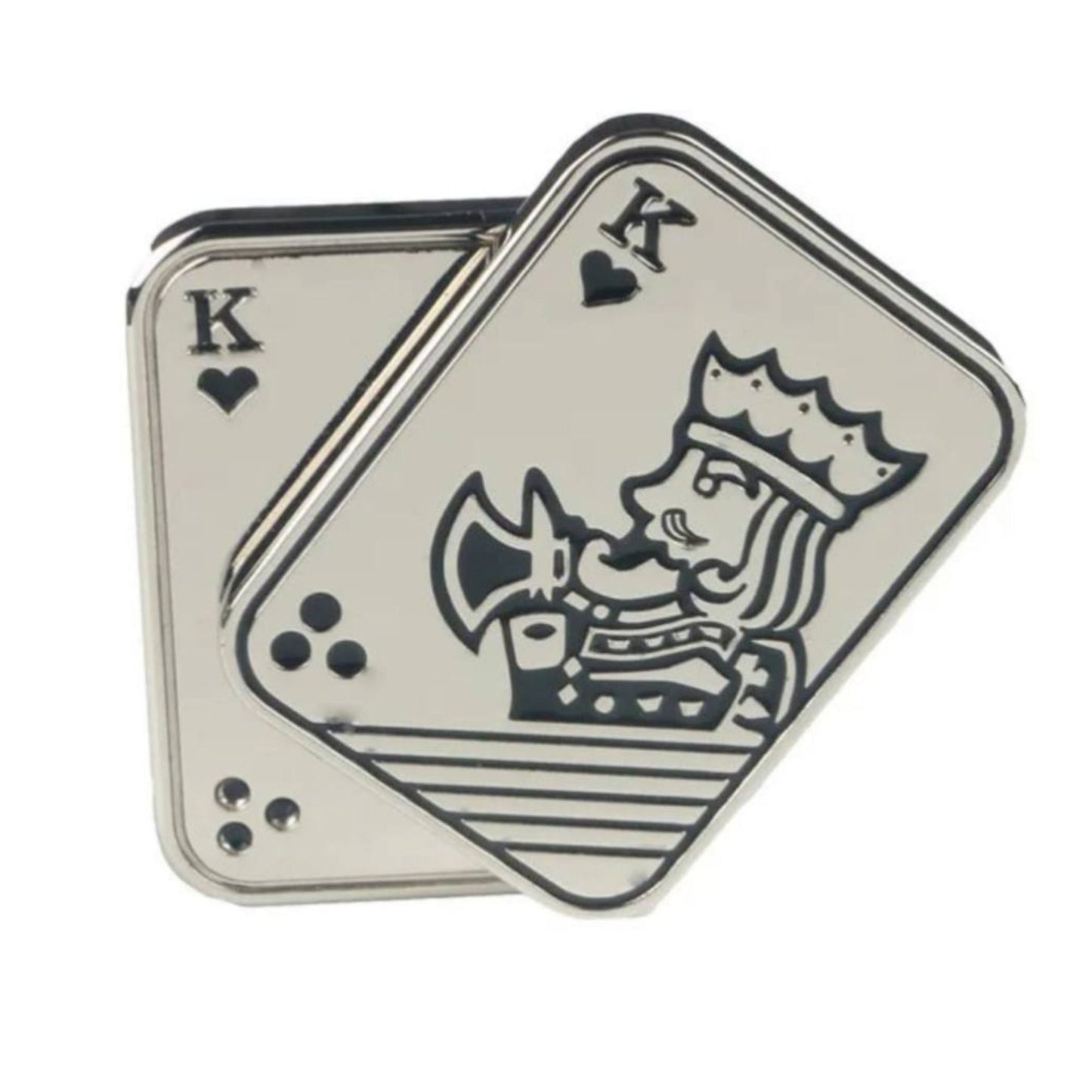 Jucarie Antistres Metalica, Klevo, Fidget Slider Premium, Model Poker King, Mecanism Magnetic Haptic, Otel Inoxidabil, pentru Adulti, 4.8 x 3.6, Argintiu