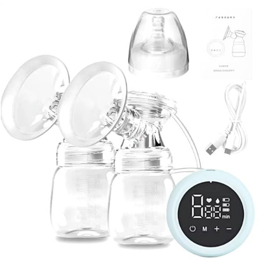 Pompa de San Electrica 2 in 1, Klevo, cu 2 Biberoane, Capacitate 180 ml, Incarcare USB Tip C, 1200 mAh, 2 Moduri, 9 Viteze, Albastru Transparent