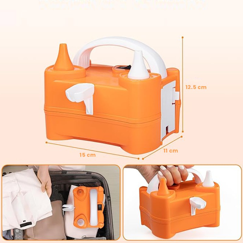 Pompa Electrica de Umflat Baloane, Klevo, cu Doua Iesiri, 220V, Putere 400W, Accesorii petrecere, Portocaliu