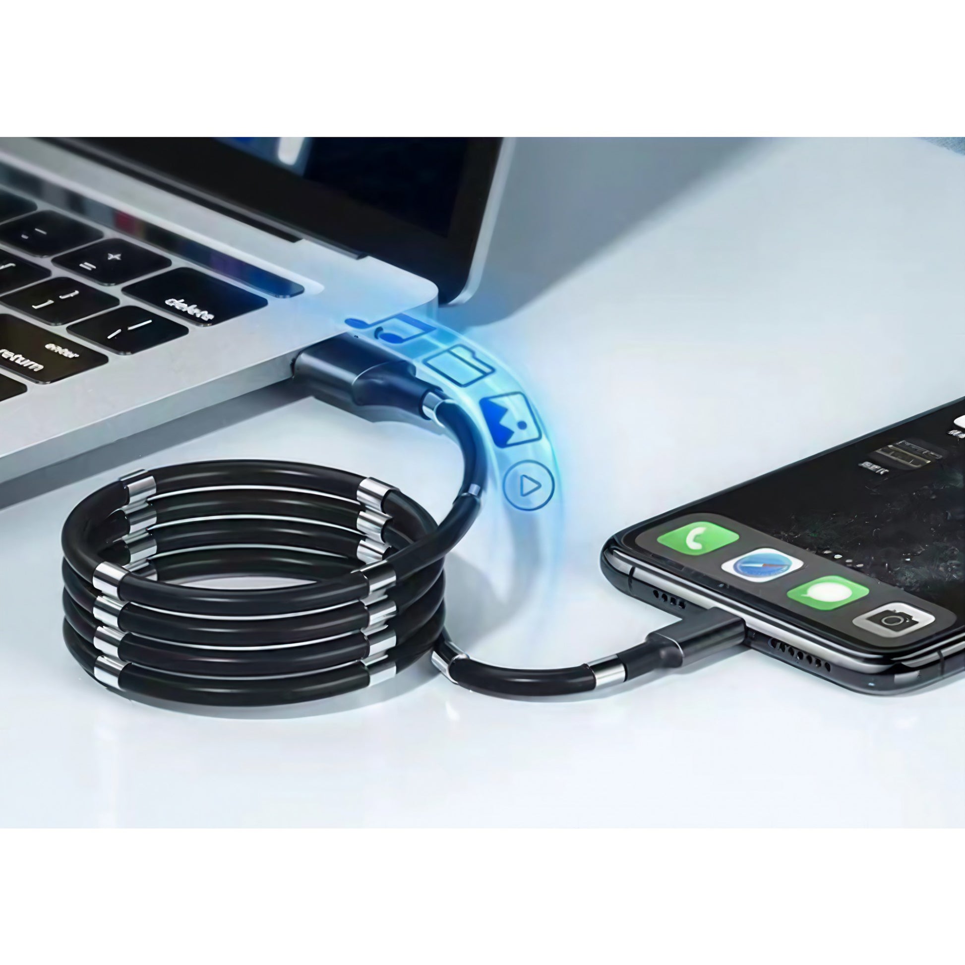 Cablu de incarcare rapida, Klevo, USB, compatibil Iphone, cu absorbtie magnetica, 1 m, negru