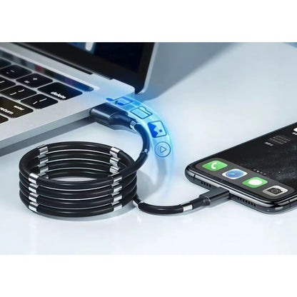 Cablu de incarcare rapida, Klevo, USB, compatibil Iphone, cu absorbtie magnetica, 1 m, negru