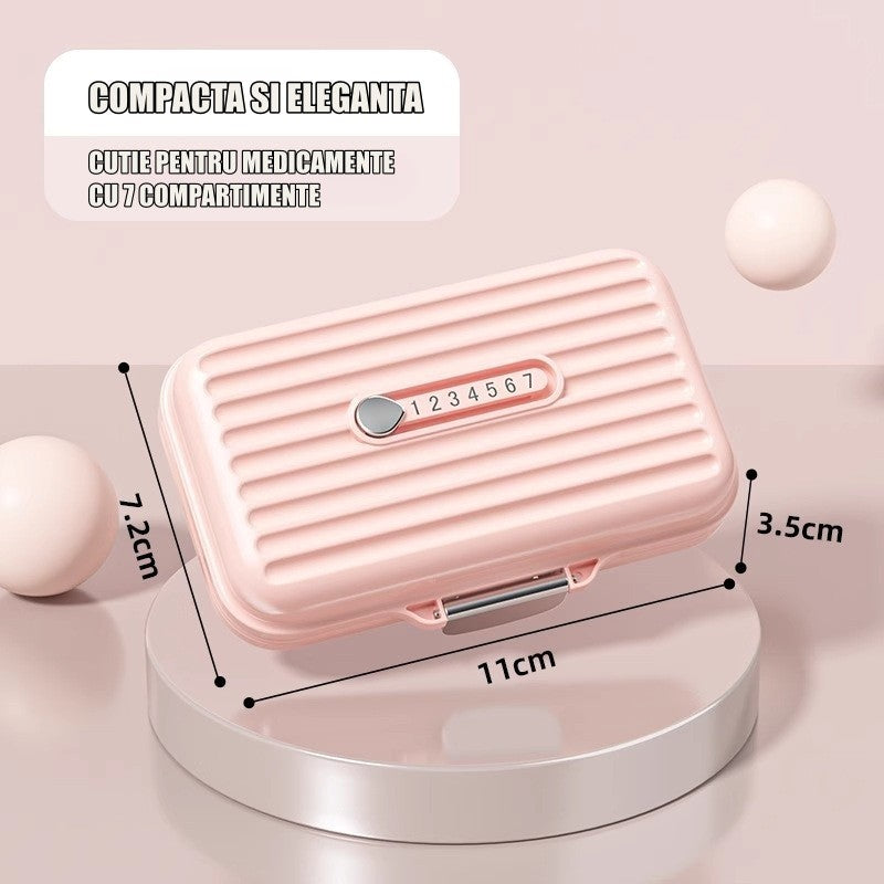 Cutie Medicamente, Klevo, Roz, 7 Compartimente, Portabila si Compacta, 11x7.2x3.5 cm, Ideala pentru Uzul Cotidian
