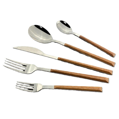 Set 5 Tacamuri, Klevo, din Otel Inoxidabil si Maner de Lemn, Maro
