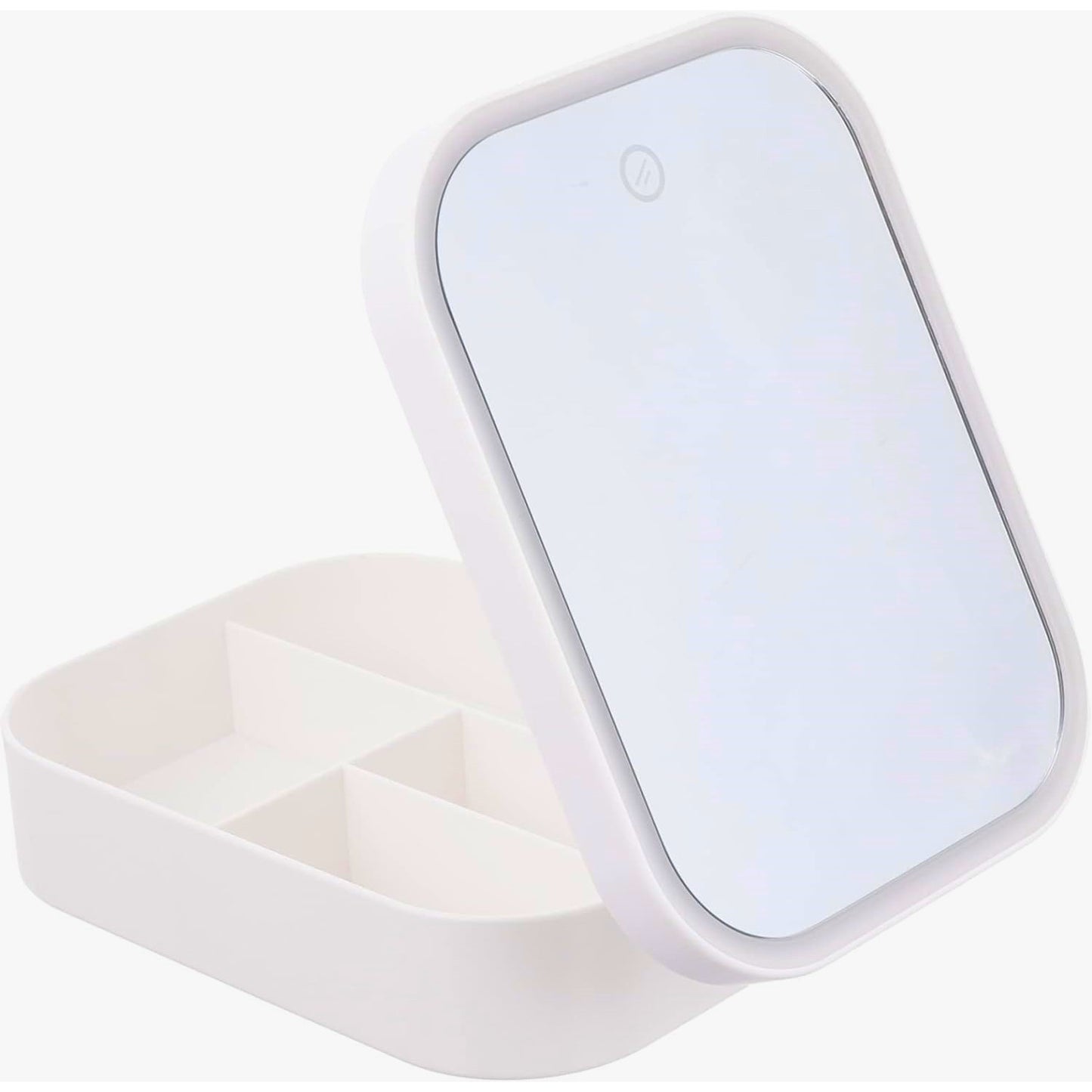 Portfard, Klevo, Geanta Cosmetice, cu Oglinda LED, 3 Moduri de Lumina, Incarcare USB, Baterie 1200 mAh, pentru Organizarea Cosmeticelor, 4 Compartimente, Imitatie Piele, Alb, 16.5x11.5x6 cm