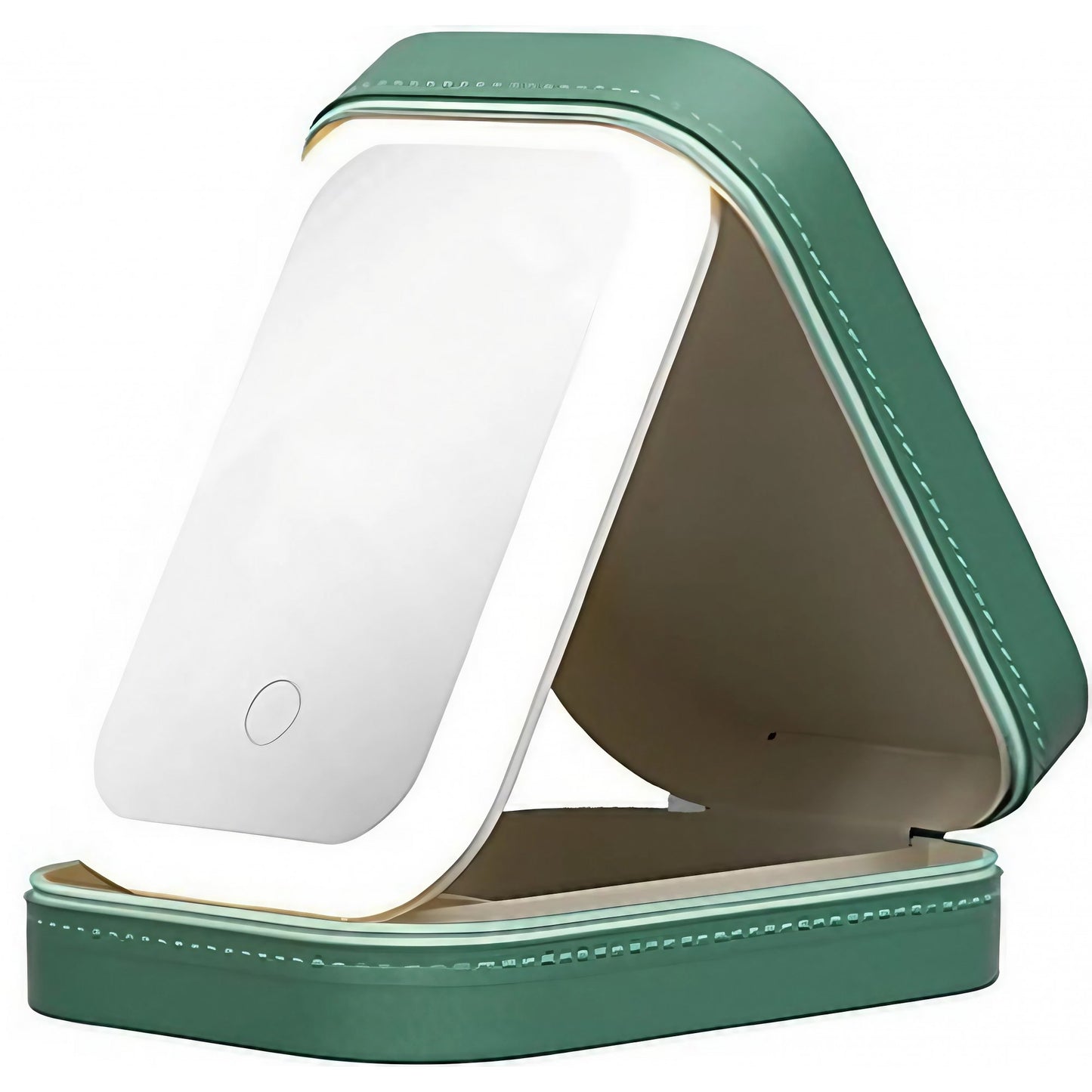 Portfard, Klevo, Geanta Cosmetice, cu Oglinda LED, 3 Moduri de Lumina, Incarcare USB, Baterie 1200 mAh, pentru Organizarea Cosmeticelor, 4 Compartimente, Imitatie Piele, Verde, 16.5x11.5x6 cm