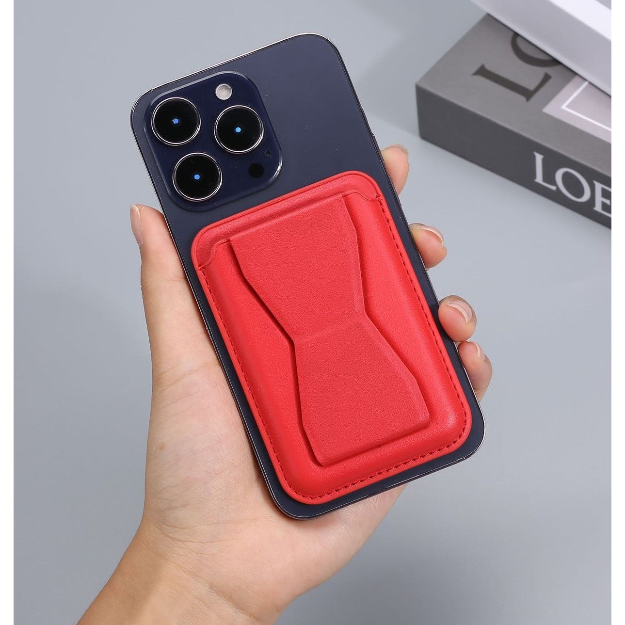 Portofel Klevo MagSafe pentru carduri cu suport integrat, Rosu