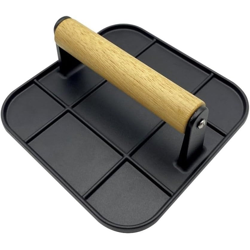 Presa Manuala pentru Carne, Klevo, din Aliaj de Aluminiu, Maner din Lemn, Presa pentru Burgeri, Usor de Curatat si Folosit, Patrata, 16x16x6 cm, Neagra