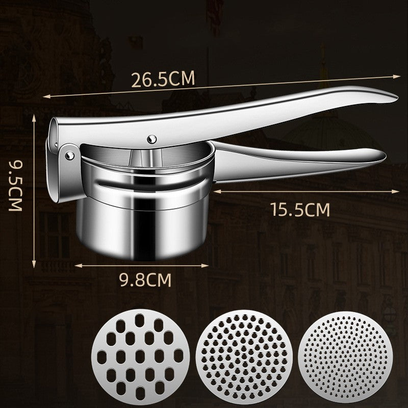 Presa Storcator pentru Fructe si Legume, Klevo, Zdrobitor Manual, Inox, 3 Discuri Interschimbabile, Usor de Stors si de Curatat, Ergonomic, 26.5 x 9.8 x 9.5 cm Argintiu