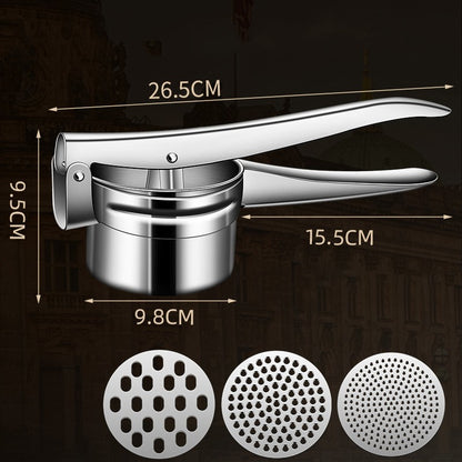 Presa Storcator pentru Fructe si Legume, Klevo, Zdrobitor Manual, Inox, 3 Discuri Interschimbabile, Usor de Stors si de Curatat, Ergonomic, 26.5 x 9.8 x 9.5 cm Argintiu