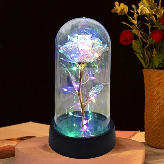 Trandafir in Cupola, Klevo, cu Lumina Led Multicolora, Baterii, 8.5 x 15 cm, Auriu