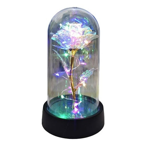 Trandafir in Cupola, Klevo, cu Lumina Led Multicolora, Baterii, 8.5 x 15 cm, Auriu