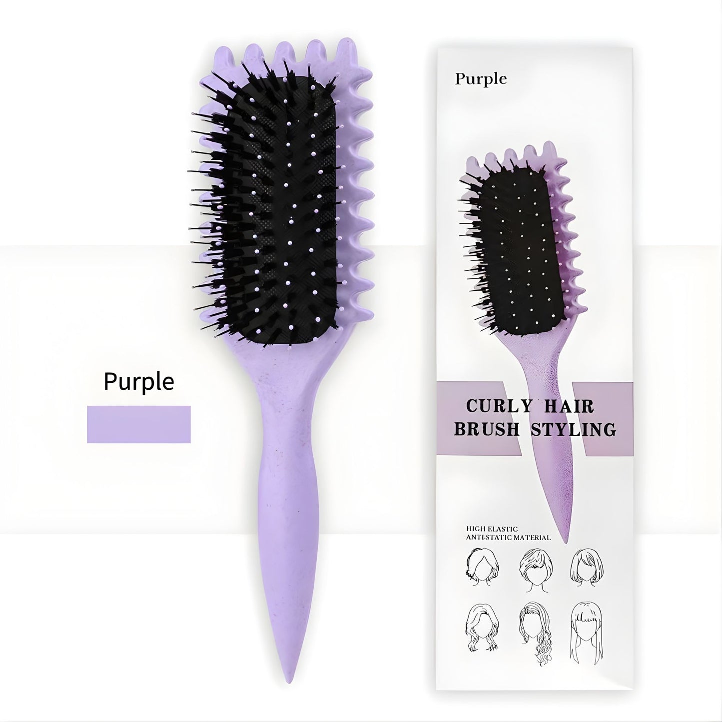 Perie Profesionala pentru Par, Klevo, Perie pentru Definirea Buclelor pentru Par Cret, Multifunctionala, 24.5 x 7 x 4.3 cm, Mov