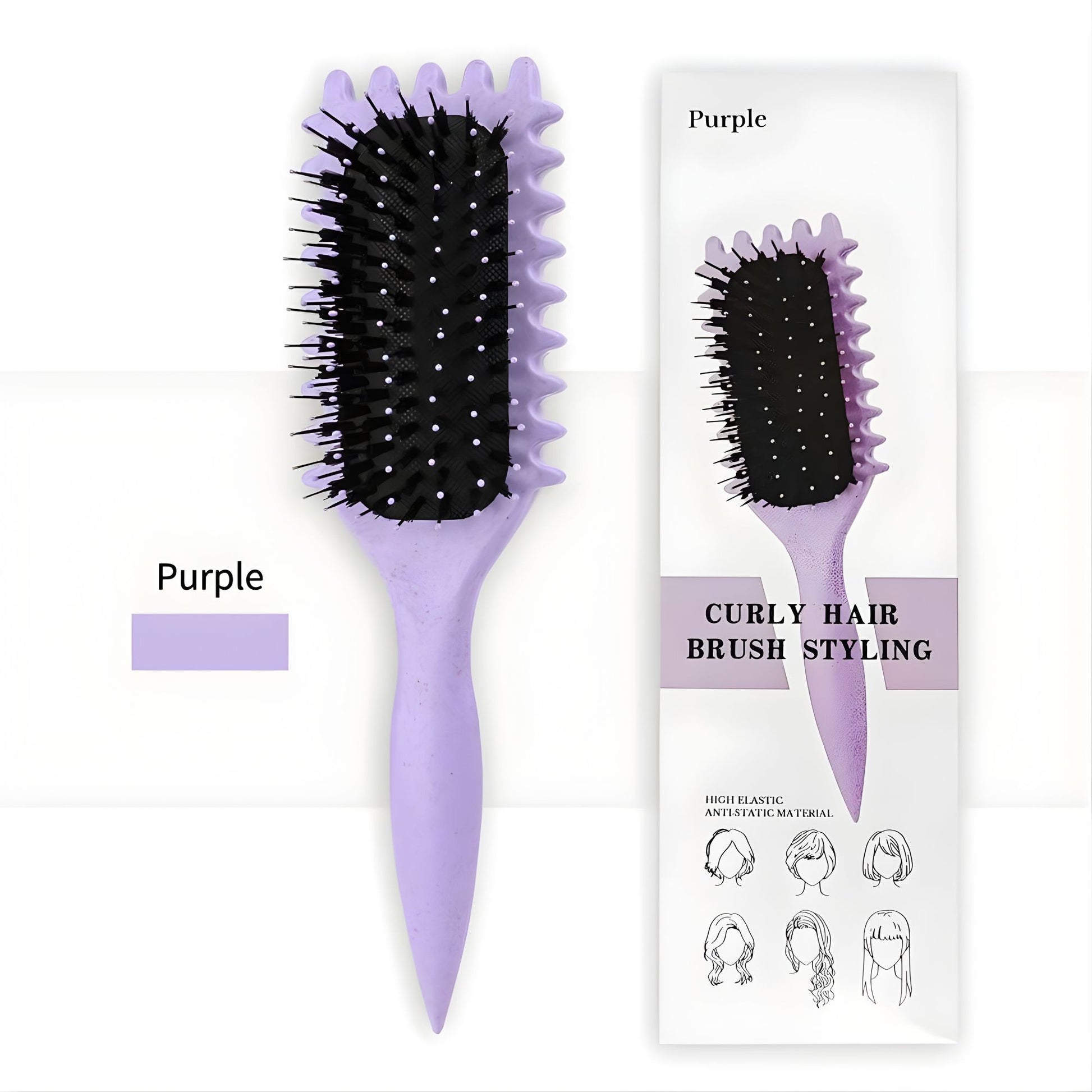 Perie Profesionala pentru Par, Klevo, Perie pentru Definirea Buclelor pentru Par Cret, Multifunctionala, 24.5 x 7 x 4.3 cm, Mov