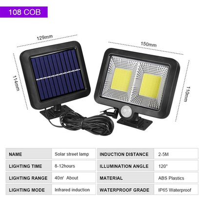 Lampa solara Klevo cu senzor de miscare, 108 COB LED, 2 grile, ip65, negru
