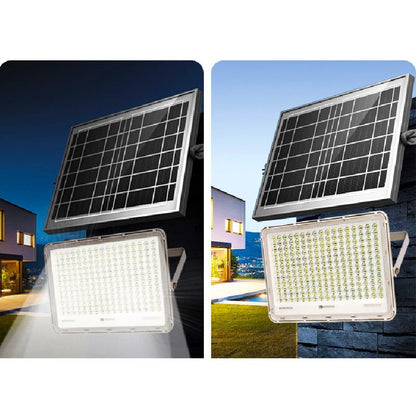 Proiector LED cu Panou Solar Klevo, Senzor de lumina Waterproof, 200W, 29x23 cm, suport U inclus, panou afisaj nivel baterie, telecomand, 220V, Design Modern, Alb