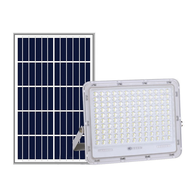 Proiector LED cu Panou Solar Klevo, Senzor de lumina Waterproof, 200W, 29x23 cm, suport U inclus, panou afisaj nivel baterie, telecomand, 220V, Design Modern, Alb