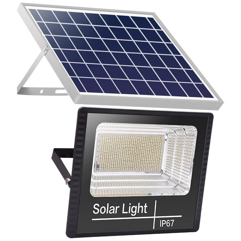Proiector LED/Lampa solara de exterior Klevo, 15 cm x 12 cm, Rezistent la Apa IP67, cu Panou Solar, 100 LED SMD, 30W, Senzor de lumina, Timer, cu
