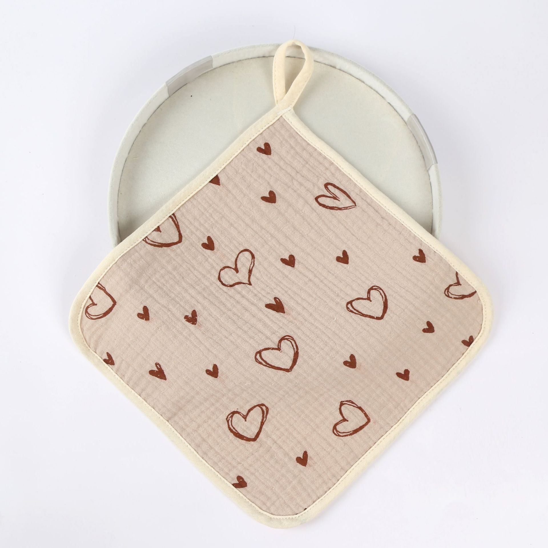 Prosop Absorbant, Klevo, din Bumbac, 25 x 25 cm, Model Inimioare, cu Agatatoare, Bej