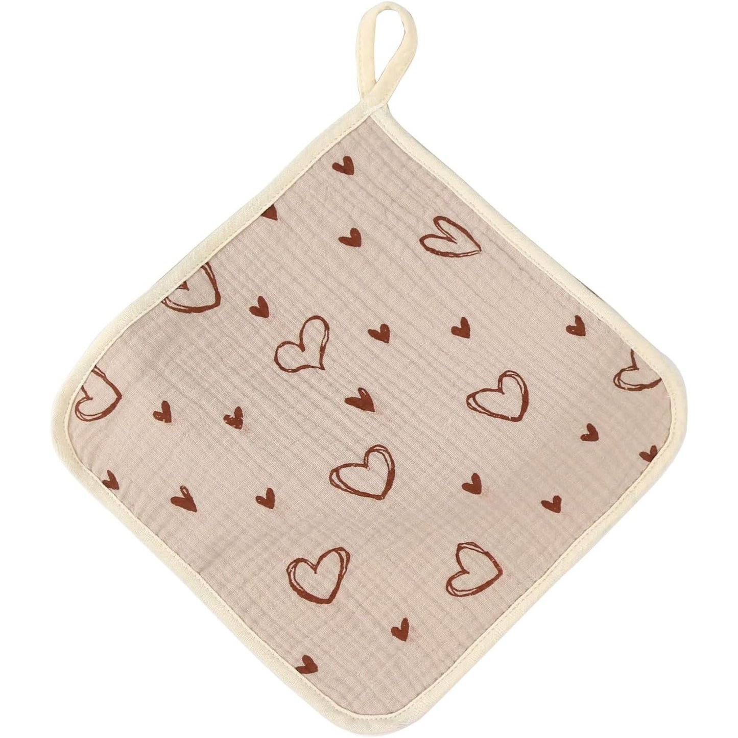 Prosop Absorbant, Klevo, din Bumbac, 25 x 25 cm, Model Inimioare, cu Agatatoare, Bej