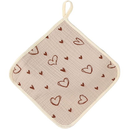 Prosop Absorbant, Klevo, din Bumbac, 25 x 25 cm, Model Inimioare, cu Agatatoare, Bej