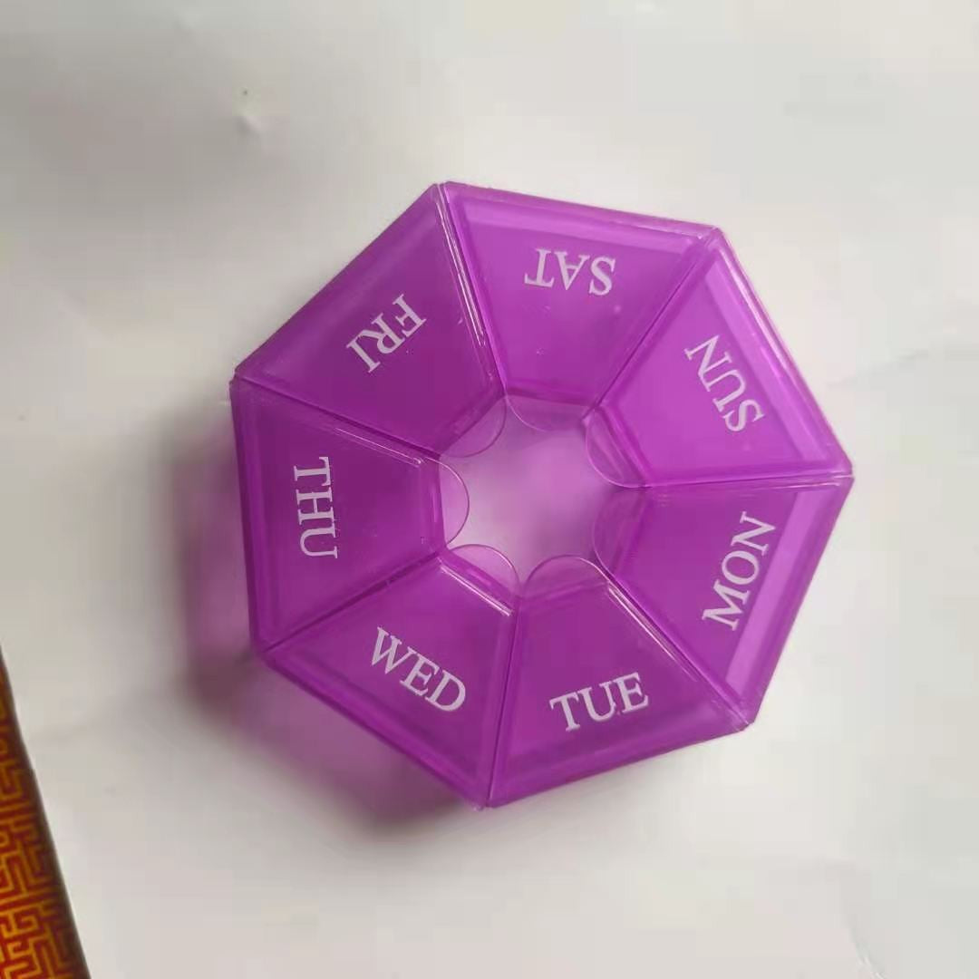 Cutie separator medicamente cu zilele saptamanii, Klevo, Plastic, 7 compartimente, Mov