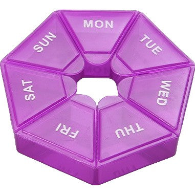 Cutie separator medicamente cu zilele saptamanii, Klevo, Plastic, 7 compartimente, Mov