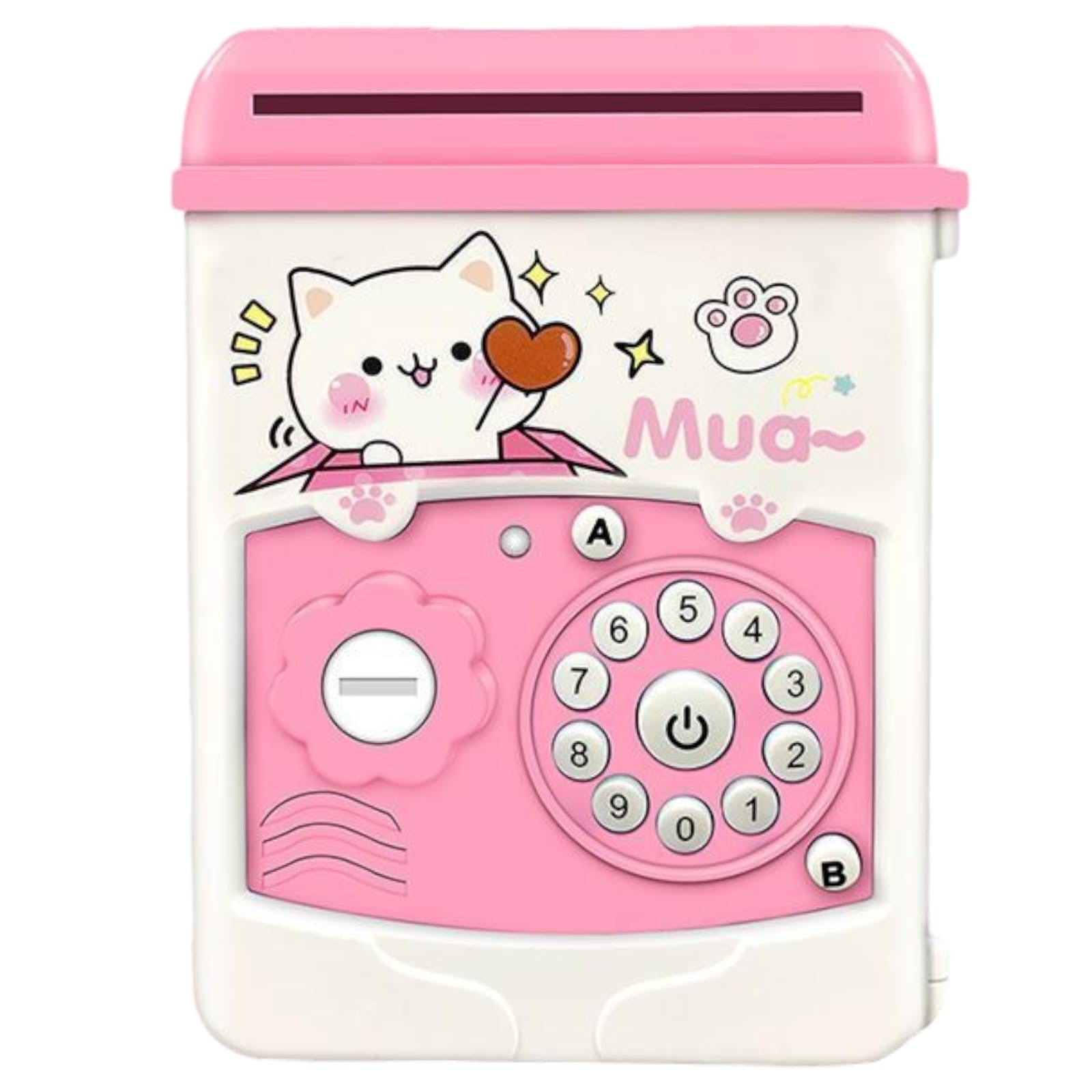 Pusculita pentru Fetite, Klevo, Pusculita pentru Economii PIGGY BOX, Pusculita Simpla cu Key Access, 17 x 11.5 x 10 cm, 400 gr, Alb Roz