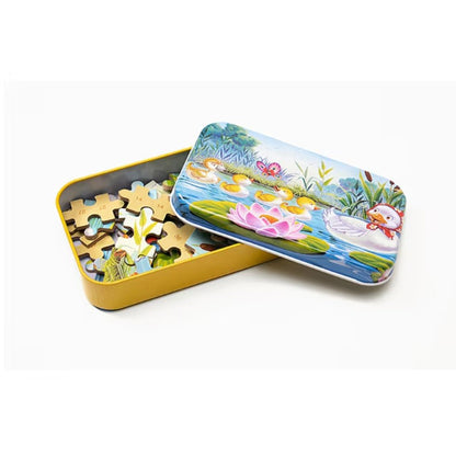 Puzzle 60 de Piese din Lemn in Cutie Metalica, Klevo, Model Ratuste, Educativ, Dezvoltare Abilitati Cognitive, pentru Prescolari, 22.5x13.5 cm, Multicolor