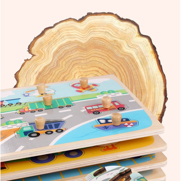 Puzzle Montessori din Lemn pentru Copii, Klevo, 3D, 0-3 Ani, Model Imbracaminte, Educativ, Intuitiv, Creativ, 18 Piese, Multicolor