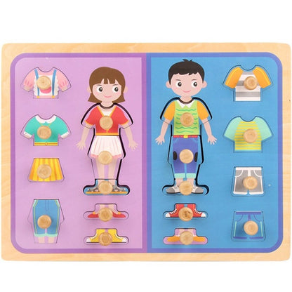 Puzzle Montessori din Lemn pentru Copii, Klevo, 3D, 0-3 Ani, Model Imbracaminte, Educativ, Intuitiv, Creativ, 18 Piese, Multicolor