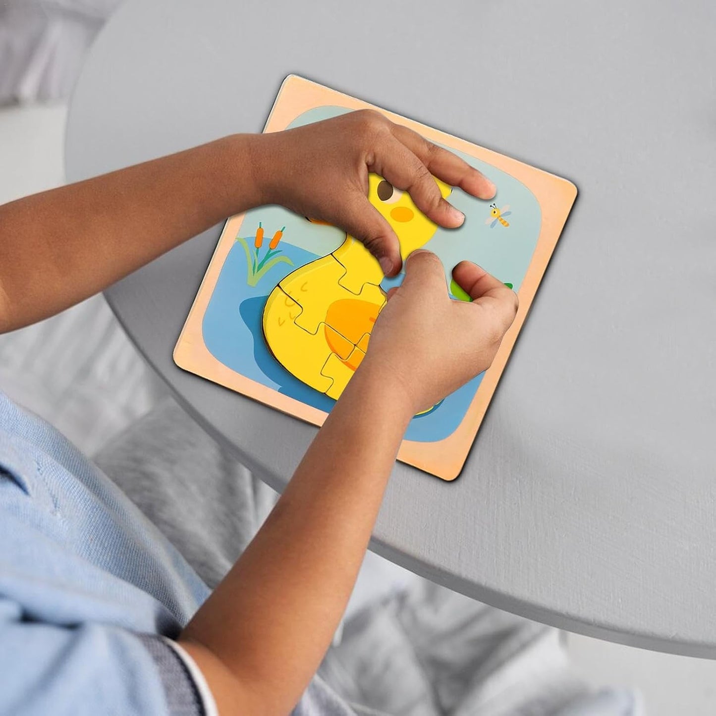 Puzzle Montessori din Lemn pentru Copii, Klevo, 3D, 0-3 Ani, Model Ratusca, Educativ, Intuitiv, Creativ, 5 Piese, 15x15x0.5 cm, Multicolor