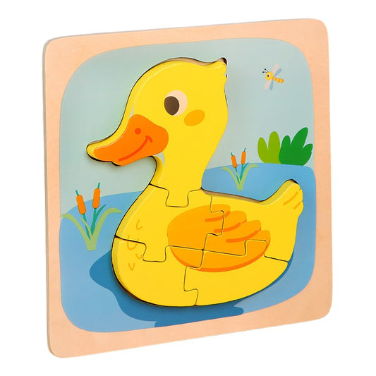 Puzzle Montessori din Lemn pentru Copii, Klevo, 3D, 0-3 Ani, Model Ratusca, Educativ, Intuitiv, Creativ, 5 Piese, 15x15x0.5 cm, Multicolor