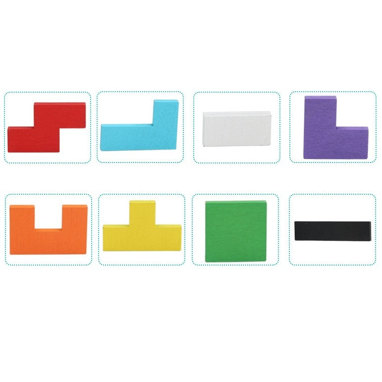 Puzzle Montessori, Klevo, din Lemn, Tip Tetris, +36 Luni, Forme Neregulate, 40 Piese, 26.5 x 17.7 cm, Multicolor